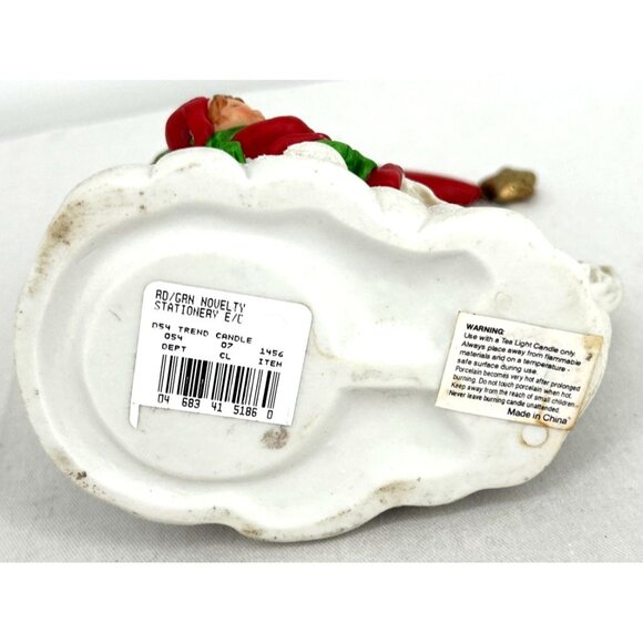 Santa Claus Tealight Holder Ceramic Holiday Christmas Moon Elves 9" Vintage - Picture 8 of 9